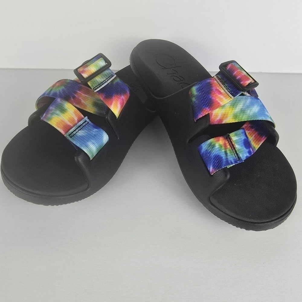 Chaco Women's CHILLOS Slide Sandal, Dark Tie Dye Slip On Adjustable Strap Size 6